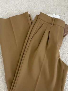 Aritzia High-Waist Pleated Pants in Camel